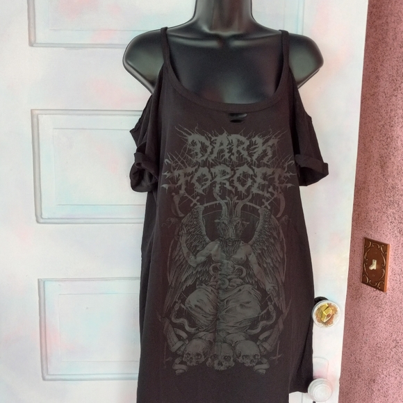 Killstar Dresses & Skirts - Killstar Dark Forces distressed cold shoulder tshirt dress/top! Nwt! Gothic wear